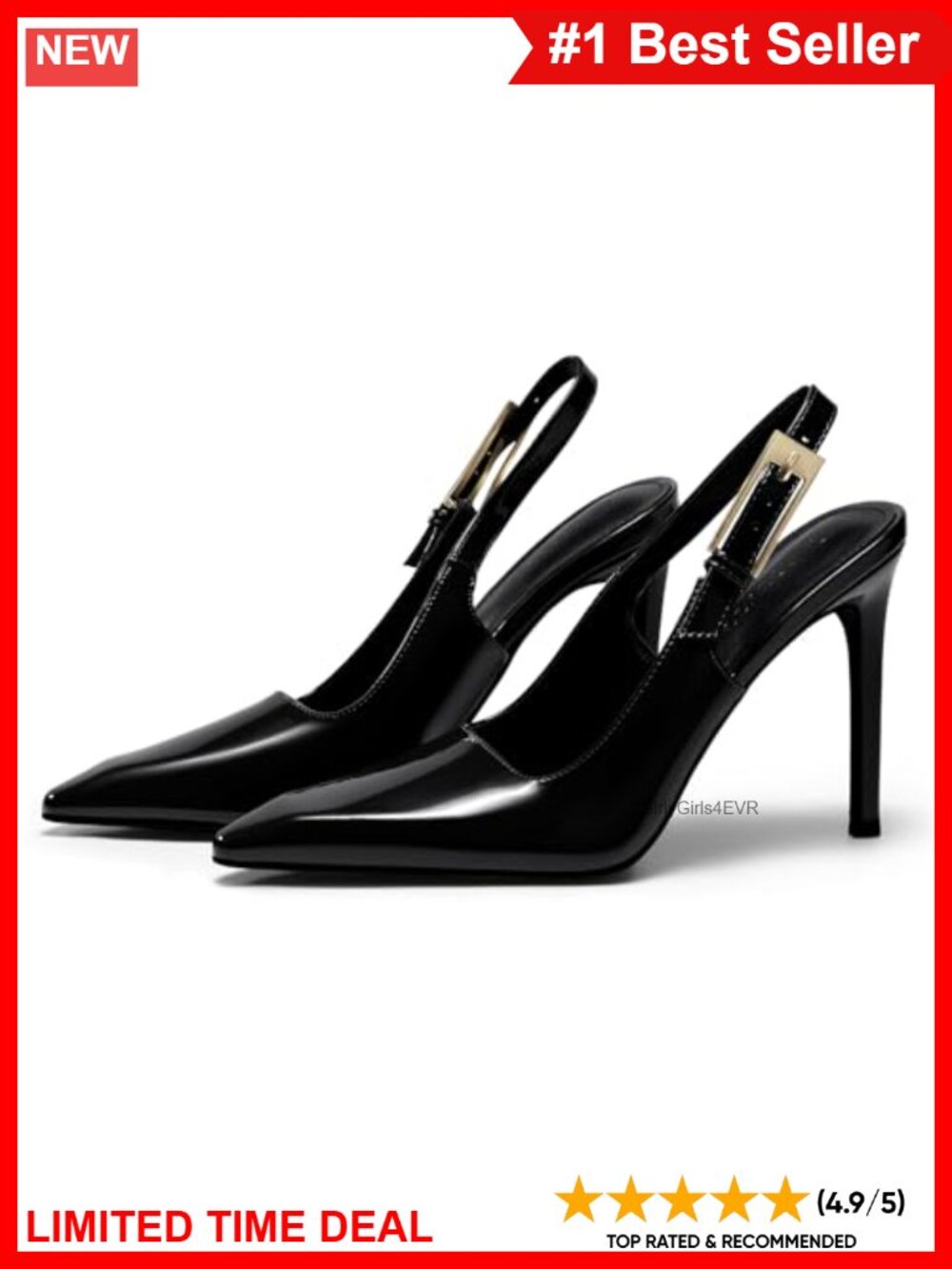 Patent Leather Slingback Stiletto Heels Pointed Toe Pumps